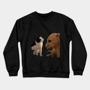 Cat and dog couple relationships memes viral video Crewneck Sweatshirt